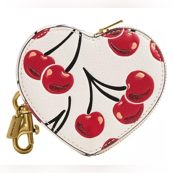 Coach Heart Keychain Wallet in Red and Cream Cherry Print - Picture 8 of 8